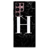 MRCİLETİSİMmrc-12489 Siyah Mermer Desenli H Harfi Kılıf HD Desen Baskılı Arka Kapak Samsung Galaxy S22 Ultra ile uyumlu