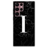 MRCİLETİSİMmrc-12491 Siyah Mermer Desenli I Harfi Kılıf HD Desen Baskılı Arka Kapak Samsung Galaxy S22 Ultra ile uyumlu