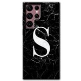 MRCİLETİSİMmrc-12502 Siyah Mermer Desenli S Harfi Kılıf HD Desen Baskılı Arka Kapak Samsung Galaxy S22 Ultra ile uyumlu