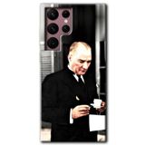 MRCİLETİSİMmrc-12521 Atatürk Türk Kahvesi Kılıf HD Desen Baskılı Arka Kapak Samsung Galaxy S22 Ultra ile uyumlu
