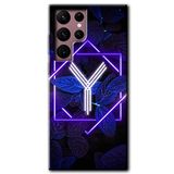 MRCİLETİSİMmrc-12605 Dark Neon Yaprak Y Harfi Kılıf HD Desen Baskılı Arka Kapak Samsung Galaxy S22 Ultra ile uyumlu