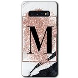 MRCİLETİSİMmrc-1423 Pembe Mermer Desenli M Harfi Kılıf HD Desen Baskılı Arka Kapak Samsung Galaxy S10 ile uyumlu