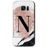 MRCİLETİSİMmrc-14624 Pembe Mermer Desenli N Harfi Kılıf HD Desen Baskılı Arka Kapak Samsung Galaxy S7 Edge ile uyumlu