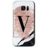 MRCİLETİSİMmrc-14635 Pembe Mermer Desenli V Harfi Kılıf HD Desen Baskılı Arka Kapak Samsung Galaxy S7 Edge ile uyumlu
