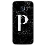 MRCİLETİSİMmrc-14700 Siyah Mermer Desenli P Harfi Kılıf HD Desen Baskılı Arka Kapak Samsung Galaxy S7 Edge ile uyumlu