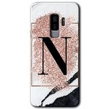 MRCİLETİSİMmrc-15724 Pembe Mermer Desenli N Harfi Kılıf HD Desen Baskılı Arka Kapak Samsung Galaxy S9 Plus ile uyumlu