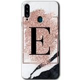 MRCİLETİSİMmrc-166964 Pembe Mermer Desenli E Harfi Kılıf Kapak Hayalet Ekran Yandan Gözükmez Samsung Galaxy A20s ile uyumlu