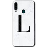 MRCİLETİSİMmrc-167003 Beyaz Mermer Desenli L Harfi Kılıf Kapak Hayalet Ekran Yandan Gözükmez Samsung Galaxy A20s ile uyumlu