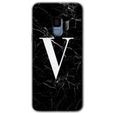 MRCİLETİSİMmrc-16907 Siyah Mermer Desenli V Harfi Kılıf HD Desen Baskılı Arka Kapak Samsung Galaxy S9 ile uyumlu