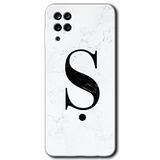 MRCİLETİSİMmrc-176362 Beyaz Mermer Desenli Ş Harfi Kılıf Kapak Hayalet Ekran Yandan Gözükmez Samsung Galaxy M12 ile uyumlu