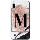MRCİLETİSİMmrc-19023 Pembe Mermer Desenli M Harfi Kılıf Baskılı Kapak Tam Ekran Koruyucu Samsung Galaxy A10 ile uyumlu
