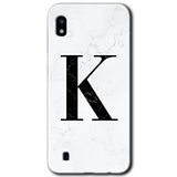 MRCİLETİSİMmrc-19051 Beyaz Mermer Desenli K Harfi Kılıf Baskılı Kapak Tam Ekran Koruyucu Samsung Galaxy A10 ile uyumlu