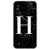 MRCİLETİSİMmrc-19089 Siyah Mermer Desenli H Harfi Kılıf Baskılı Kapak Tam Ekran Koruyucu Samsung Galaxy A10 ile uyumlu