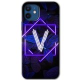 MRCİLETİSİMmrc-192455 Dark Neon Yaprak V Harfi Kılıf Baskılı Kapak Tam Kaplayan Mat Seramik iPhone 12 Mini ile uyumlu