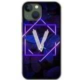 MRCİLETİSİMmrc-193555 Dark Neon Yaprak V Harfi Kılıf Baskılı Kapak Tam Kaplayan Mat Seramik iPhone 13 ile uyumlu