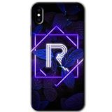 MRCİLETİSİMmrc-199599 Dark Neon Yaprak R Harfi Kılıf Baskılı Kapak Tam Kaplayan Mat Seramik iPhone X ile uyumlu