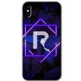 MRCİLETİSİMmrc-200699 Dark Neon Yaprak R Harfi Kılıf Baskılı Kapak Tam Kaplayan Mat Seramik iPhone Xs ile uyumlu
