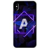 MRCİLETİSİMmrc-201218 Dark Neon Yaprak A Harfi Kılıf Baskılı Kapak Tam Kaplayan Mat Seramik iPhone Xs Max ile uyumlu