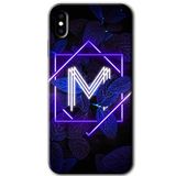 MRCİLETİSİMmrc-201232 Dark Neon Yaprak M Harfi Kılıf Baskılı Kapak Tam Kaplayan Mat Seramik iPhone Xs Max ile uyumlu