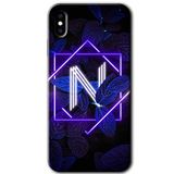 MRCİLETİSİMmrc-201233 Dark Neon Yaprak N Harfi Kılıf Baskılı Kapak Tam Kaplayan Mat Seramik iPhone Xs Max ile uyumlu