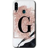 MRCİLETİSİMmrc-21215 Pembe Mermer Desenli G Harfi Kılıf Baskılı Kapak Tam Ekran Koruyucu Samsung Galaxy A20s ile uyumlu