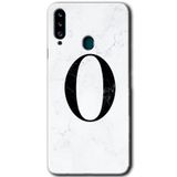 MRCİLETİSİMmrc-21256 Beyaz Mermer Desenli O Harfi Kılıf Baskılı Kapak Tam Ekran Koruyucu Samsung Galaxy A20s ile uyumlu