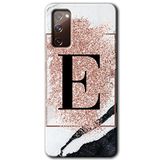 MRCİLETİSİMmrc-2513 Pembe Mermer Desenli E Harfi Kılıf HD Desen Baskılı Arka Kapak Samsung Galaxy S20 FE ile uyumlu