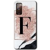 MRCİLETİSİMmrc-2514 Pembe Mermer Desenli F Harfi Kılıf HD Desen Baskılı Arka Kapak Samsung Galaxy S20 FE ile uyumlu