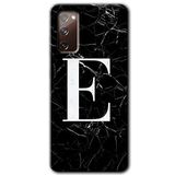 MRCİLETİSİMmrc-2585 Siyah Mermer Desenli E Harfi Kılıf HD Desen Baskılı Arka Kapak Samsung Galaxy S20 FE ile uyumlu