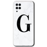 MRCİLETİSİMmrc-30596 Beyaz Mermer Desenli G Harfi Kılıf Baskılı Kapak Tam Ekran Koruyucu Samsung Galaxy M12 ile uyumlu