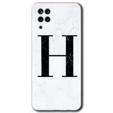 MRCİLETİSİMmrc-30597 Beyaz Mermer Desenli H Harfi Kılıf Baskılı Kapak Tam Ekran Koruyucu Samsung Galaxy M12 ile uyumlu