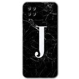 MRCİLETİSİMmrc-30642 Siyah Mermer Desenli J Harfi Kılıf Baskılı Kapak Tam Ekran Koruyucu Samsung Galaxy M12 ile uyumlu