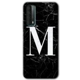 MRCİLETİSİMmrc-36695 Siyah Mermer Desenli M Harfi Kılıf Baskılı Kapak Tam Ekran Koruyucu Huawei P Smart 2021 ile uyumlu