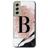 MRCİLETİSİMmrc-37707 Pembe Mermer Desenli B Harfi Kılıf Baskılı Kapak Tam Ekran Koruyucu Samsung Galaxy S21 FE ile uyumlu