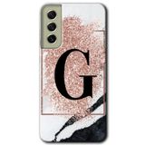 MRCİLETİSİMmrc-37715 Pembe Mermer Desenli G Harfi Kılıf Baskılı Kapak Tam Ekran Koruyucu Samsung Galaxy S21 FE ile uyumlu