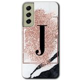 MRCİLETİSİMmrc-37719 Pembe Mermer Desenli J Harfi Kılıf Baskılı Kapak Tam Ekran Koruyucu Samsung Galaxy S21 FE ile uyumlu