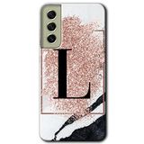 MRCİLETİSİMmrc-37722 Pembe Mermer Desenli L Harfi Kılıf Baskılı Kapak Tam Ekran Koruyucu Samsung Galaxy S21 FE ile uyumlu