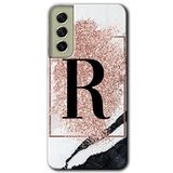 MRCİLETİSİMmrc-37728 Pembe Mermer Desenli R Harfi Kılıf Baskılı Kapak Tam Ekran Koruyucu Samsung Galaxy S21 FE ile uyumlu
