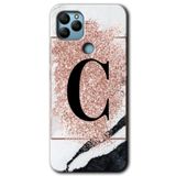 MRCİLETİSİMmrc-40460 Pembe Mermer Desenli C Harfi Kılıf HD Desen Baskılı Arka Kapak General Mobile GM 22 Plus ile uyumlu