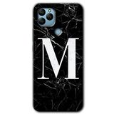 MRCİLETİSİMmrc-40545 Siyah Mermer Desenli M Harfi Kılıf HD Desen Baskılı Arka Kapak General Mobile GM 22 Plus ile uyumlu