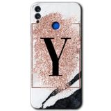 MRCİLETİSİMmrc-44336 Pembe Mermer Desenli Y Harfi Kılıf HD Desen Baskılı Arka Kapak + Temperli Cam Honor 8c ile uyumlu