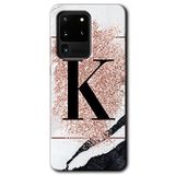 MRCİLETİSİMmrc-4721 Pembe Mermer Desenli K Harfi Kılıf HD Desen Baskılı Arka Kapak Samsung Galaxy S20 Ultra ile uyumlu
