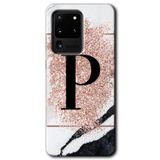 MRCİLETİSİMmrc-4727 Pembe Mermer Desenli P Harfi Kılıf HD Desen Baskılı Arka Kapak Samsung Galaxy S20 Ultra ile uyumlu