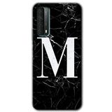 MRCİLETİSİMmrc-54845 Siyah Mermer Desenli M Harfi Kılıf HD Desen Baskılı Arka Kapak Huawei P Smart 2021 ile uyumlu