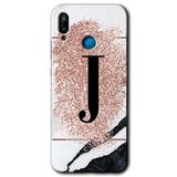 MRCİLETİSİMmrc-56969 Pembe Mermer Desenli J Harfi Kılıf HD Desen Baskılı Arka Kapak Huawei P20 Lite ile uyumlu