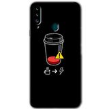 MRCİLETİSİMmrc-75552 Coffee Battery Kılıf HD Baskılı Desen Hayalet Cam Yandan Görünmez Samsung Galaxy A20s ile uyumlu