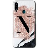 MRCİLETİSİMmrc-75675 Pembe Mermer Desenli N Harfi Kılıf HD Baskılı Desen Hayalet Cam Yandan Görünmez Samsung Galaxy A20s ile uyumlu
