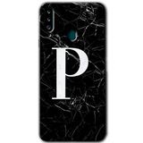 MRCİLETİSİMmrc-75751 Siyah Mermer Desenli P Harfi Kılıf HD Baskılı Desen Hayalet Cam Yandan Görünmez Samsung Galaxy A20s ile uyumlu