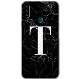MRCİLETİSİMmrc-75755 Siyah Mermer Desenli T Harfi Kılıf HD Baskılı Desen Hayalet Cam Yandan Görünmez Samsung Galaxy A20s ile uyumlu