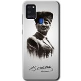 MRCİLETİSİMmrc-76355 Mustafa Kemal Atatürk Kılıf HD Baskılı Desen Hayalet Cam Yandan Görünmez Samsung Galaxy A21s ile uyumlu